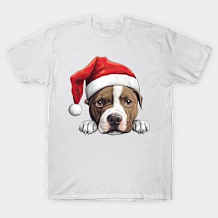 Christmas Peeking American Staffordshire Terrier Dog T-Shirt